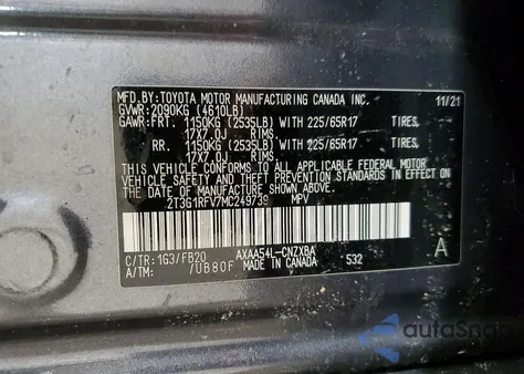 2021 Toyota Rav4 Le z USA, uszkodzony, nr VIN 2T3G1RFV7MC249739